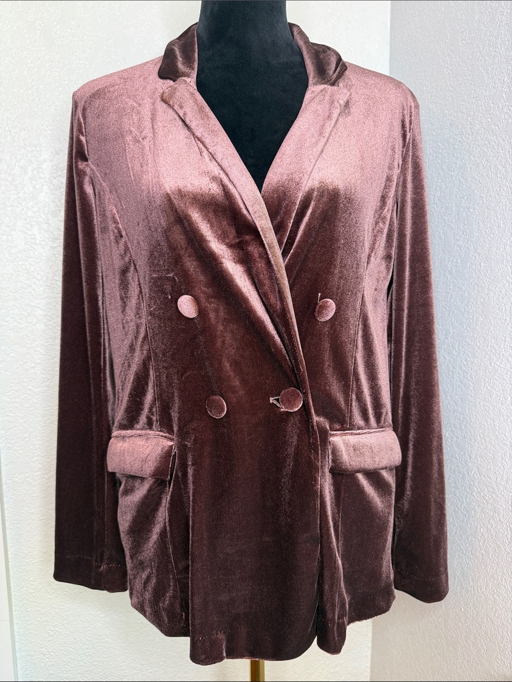 Maurices Mauve Velvet Double Breasted Blazer Jacket Size Med lightweight unlined